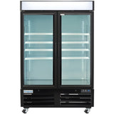 Empura 54" Black Swing Glass 2 Door Merchandiser Freezer with ClearKeeper™ Glass, 43.8 Cu. Ft., LED Lighting, 8 Adjustable Shelves