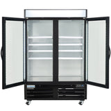 Empura 54" Black Swing Glass 2 Door Merchandiser Freezer with ClearKeeper™ Glass, 43.8 Cu. Ft., LED Lighting, 8 Adjustable Shelves
