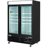 Empura 54" Black Swing Glass 2 Door Merchandiser Freezer with ClearKeeper™ Glass, 43.8 Cu. Ft., LED Lighting, 8 Adjustable Shelves