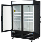 Empura 54" Black Swing Glass 2 Door Merchandiser Freezer with ClearKeeper™ Glass, 43.8 Cu. Ft., LED Lighting, 8 Adjustable Shelves