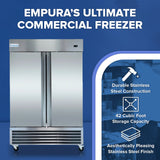 Empura Refrigeration E-KB54F Reach-In Freezer 53.9"W X 32.7"D X 82.3"H 41.6 Cu. Ft. Capacity