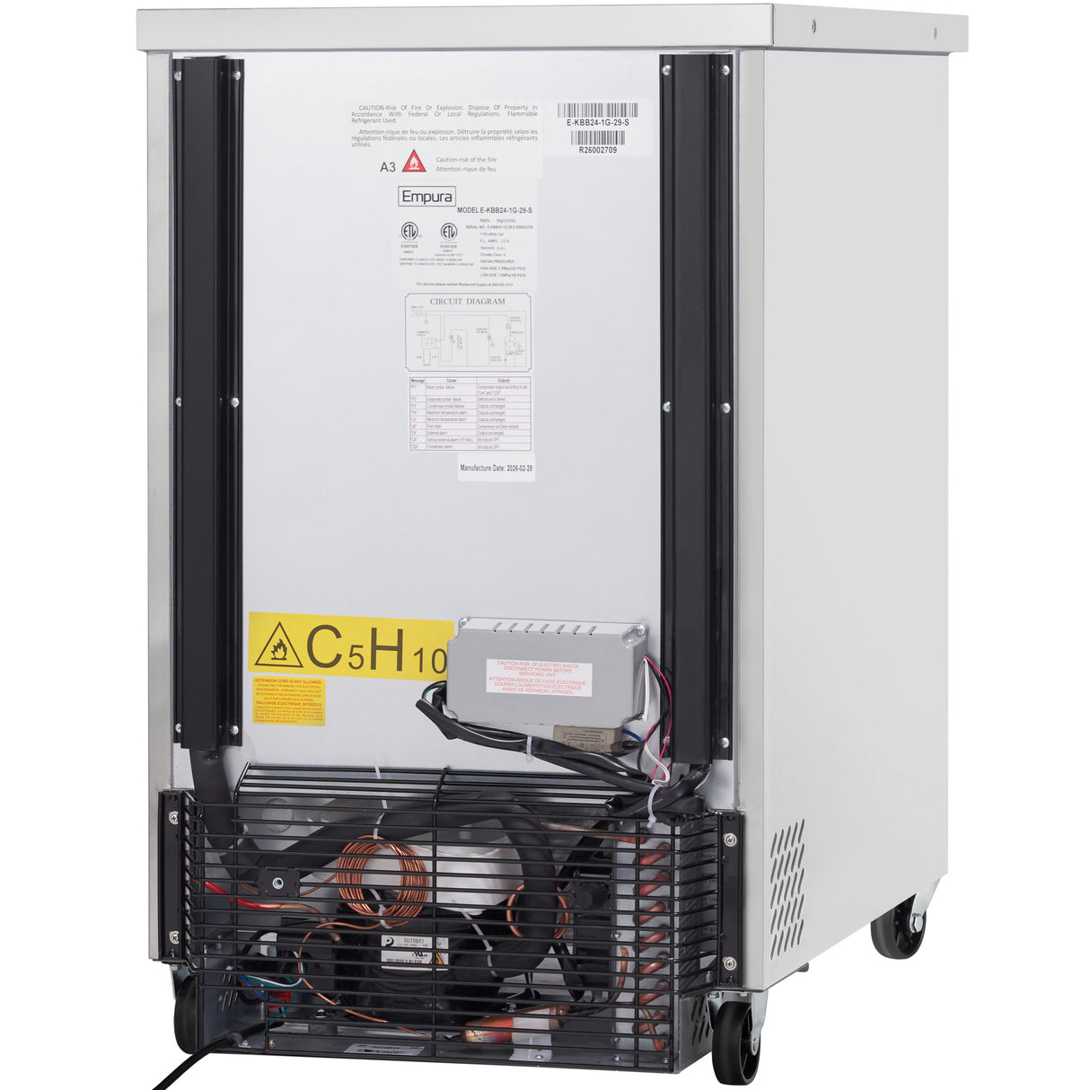 Empura Refrigeration E-KBB24-1G-29-S Back Bar Cooler 24.1"W X 29.9"D X 38.7"H 8.1 Cu. Ft. Capacity