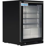 Empura 24" Black Swing Glass Door Undercounter Merchandiser Refrigerator with ClearKeeper™ Glass, 5.5 Cu. Ft., LED Lighting, Locking Glass Door