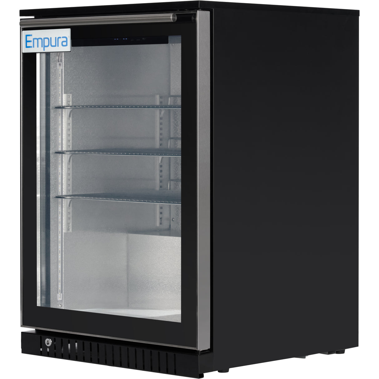 Empura 24" Black Swing Glass Door Undercounter Merchandiser Refrigerator with ClearKeeper™ Glass, 5.5 Cu. Ft., LED Lighting, Locking Glass Door