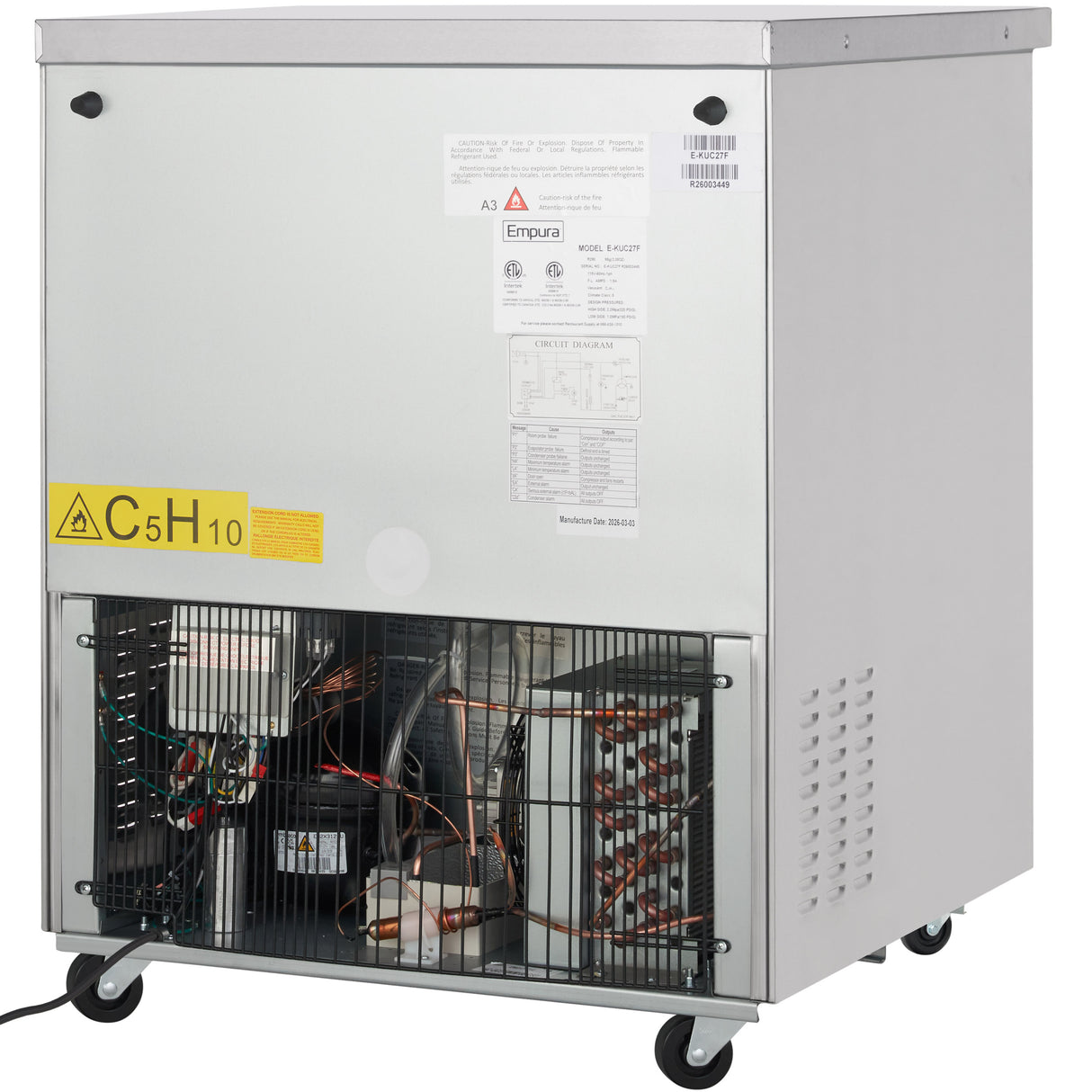 Empura Refrigeration E-KUC27F Undercounter Reach-In Freezer 27.8"W X 29.9"D X 35.5"H 5.4 Cu. Ft. Capacity