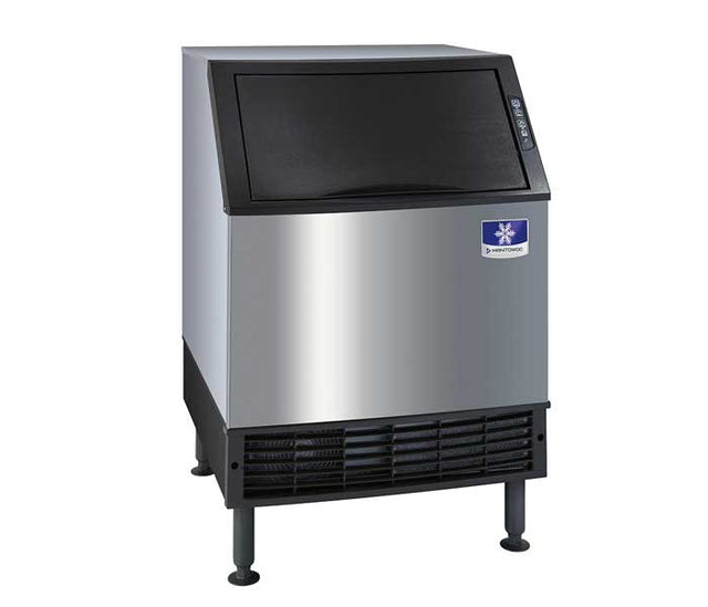Manitowoc UDF0140A Ice machine with a black screen and visible brand logo on a white background