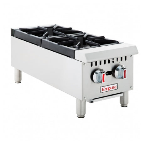 Stainless steel gas hot plate featuring two burners from Empura Equipment EHP-2