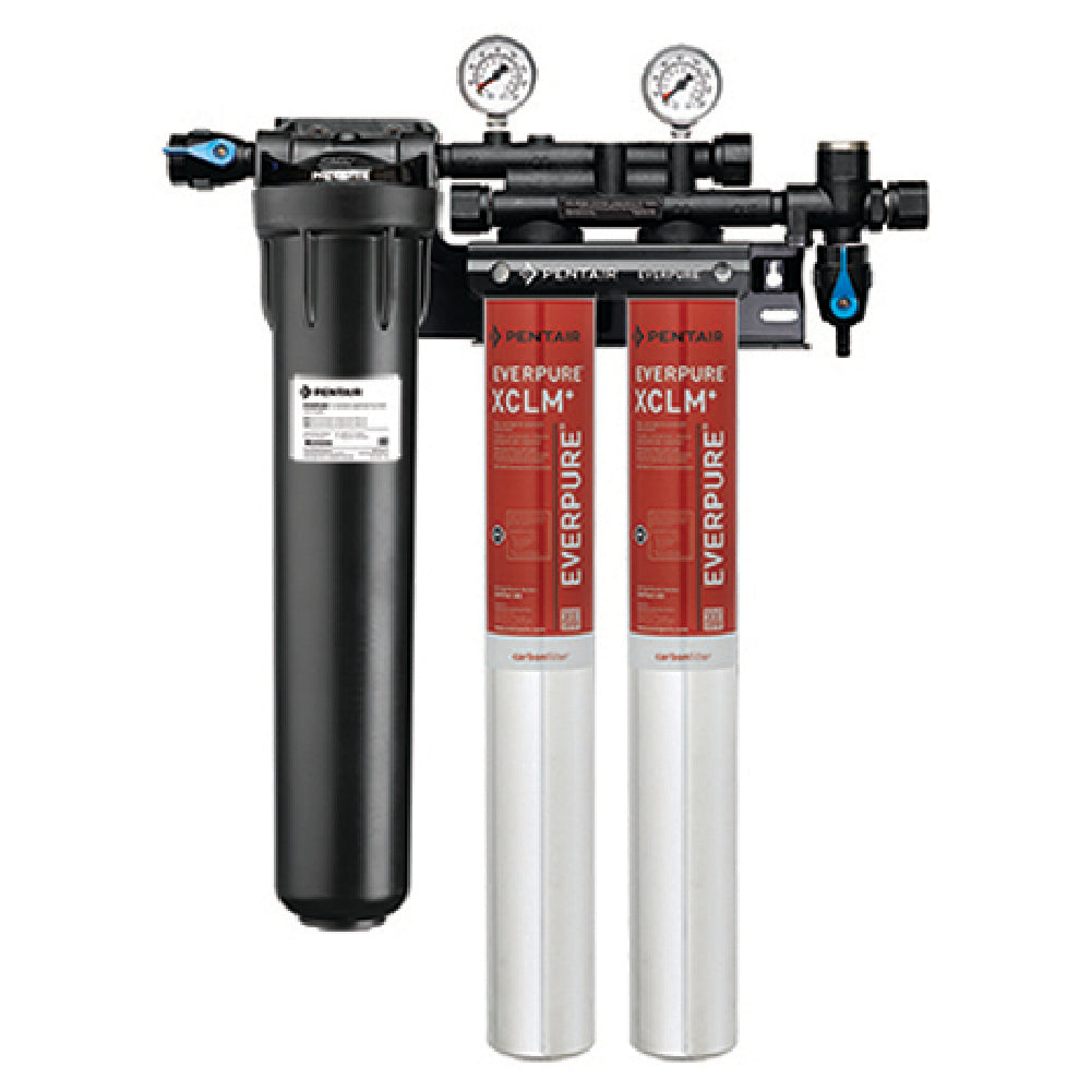 Commercial Everpure EV976122 Fountain Filtration System with dual red and white filters