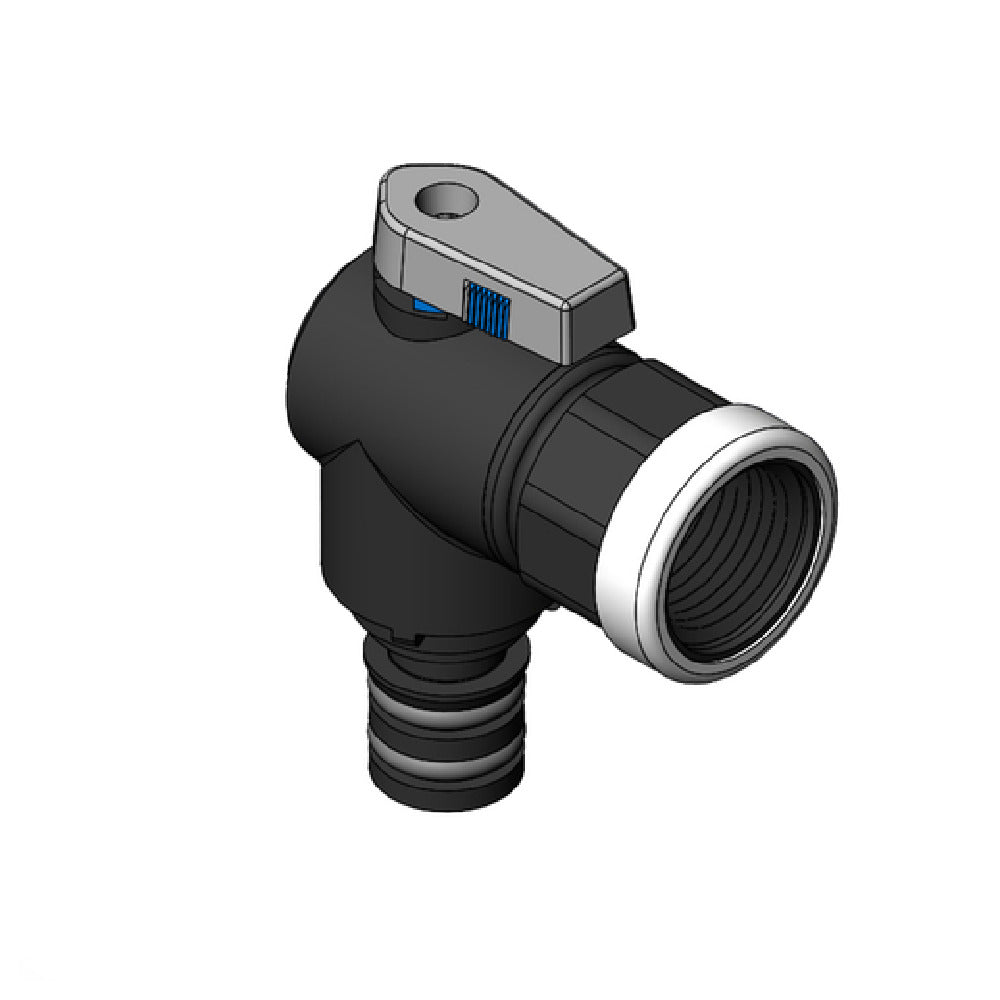 Black plastic plumbing elbow fitting with threaded NPT female connection for 94-471-01 Ball Valve