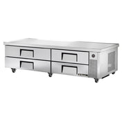 Stainless steel refrigerated chef base with four drawers on wheels for True Refrigeration TRCB-82-84
