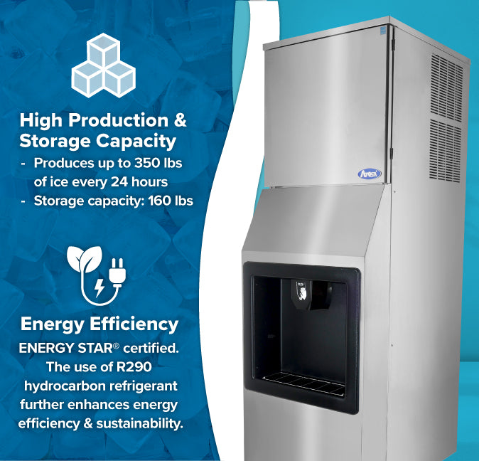 Atosa HD350-AP-161 Hotel Ice Machine & Dispenser Full Cube Ice 23"W X 29-1/2"D X 70-9/10"H