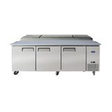 Atosa MPF8203GR Atosa Refrigerated Pizza Prep Table Three-section 93"W X 33-1/0"D X 44"H