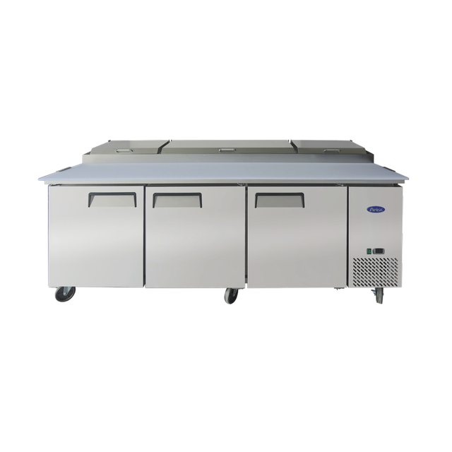 Atosa MPF8203GR Atosa Refrigerated Pizza Prep Table Three-section 93"W X 33-1/0"D X 44"H