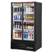 Commercial beverage refrigerator with glass doors in True Refrigeration Slim Line Visual Merchandiser