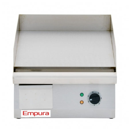 White electric Empura Griddle with stainless steel construction and temperature control dial