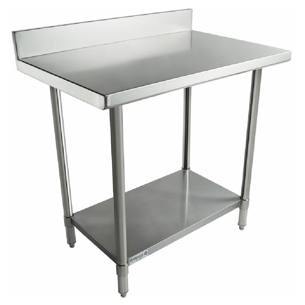 Stainless Steel Empura Super Duty Work Table with Backsplash and Lower Shelf 24’’ x 36