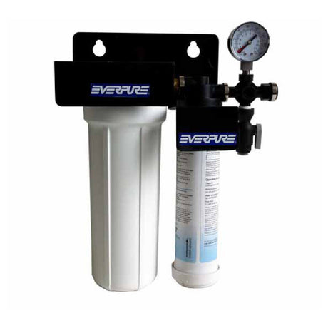 Water filtration system with dual filters and pressure gauge for Everpure EV930090 HQS Water Filtration