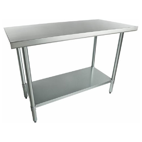 Stainless steel work table with undershelf, four legs, and standard duty work design