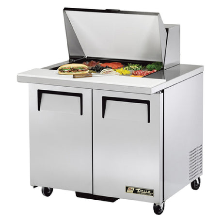 True Mfg. - General Foodservice TSSU-36-15M-B-HC - Mega Top Sandwich/Salad Unit, (15) 1/6 Size (4"D) Poly Pans