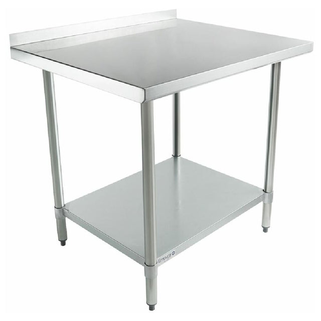 Stainless steel work table with backsplash and lower shelf from Empura Economy Work Table