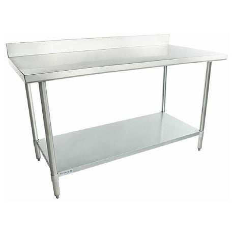 Stainless steel work table with backsplash and lower shelf, Empura Standard Duty model