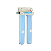Two-stage water filter assembly featuring blue housings and pressure gauge for Hoshizaki
