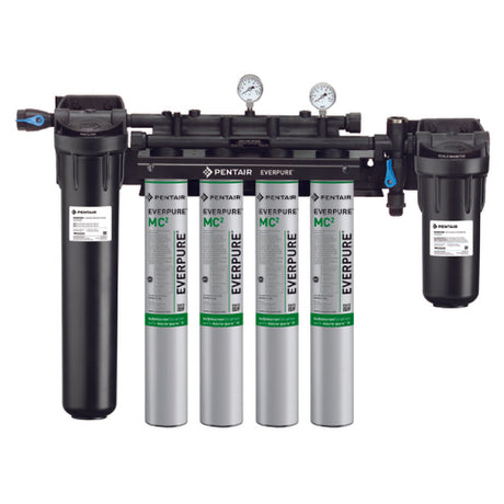 Multi-cartridge Everpure EV943710 CSR Water Filtration System with pressure gauges