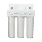 Triple-cartridge water filtration housing with pressure gauges for Everpure CB20-312E