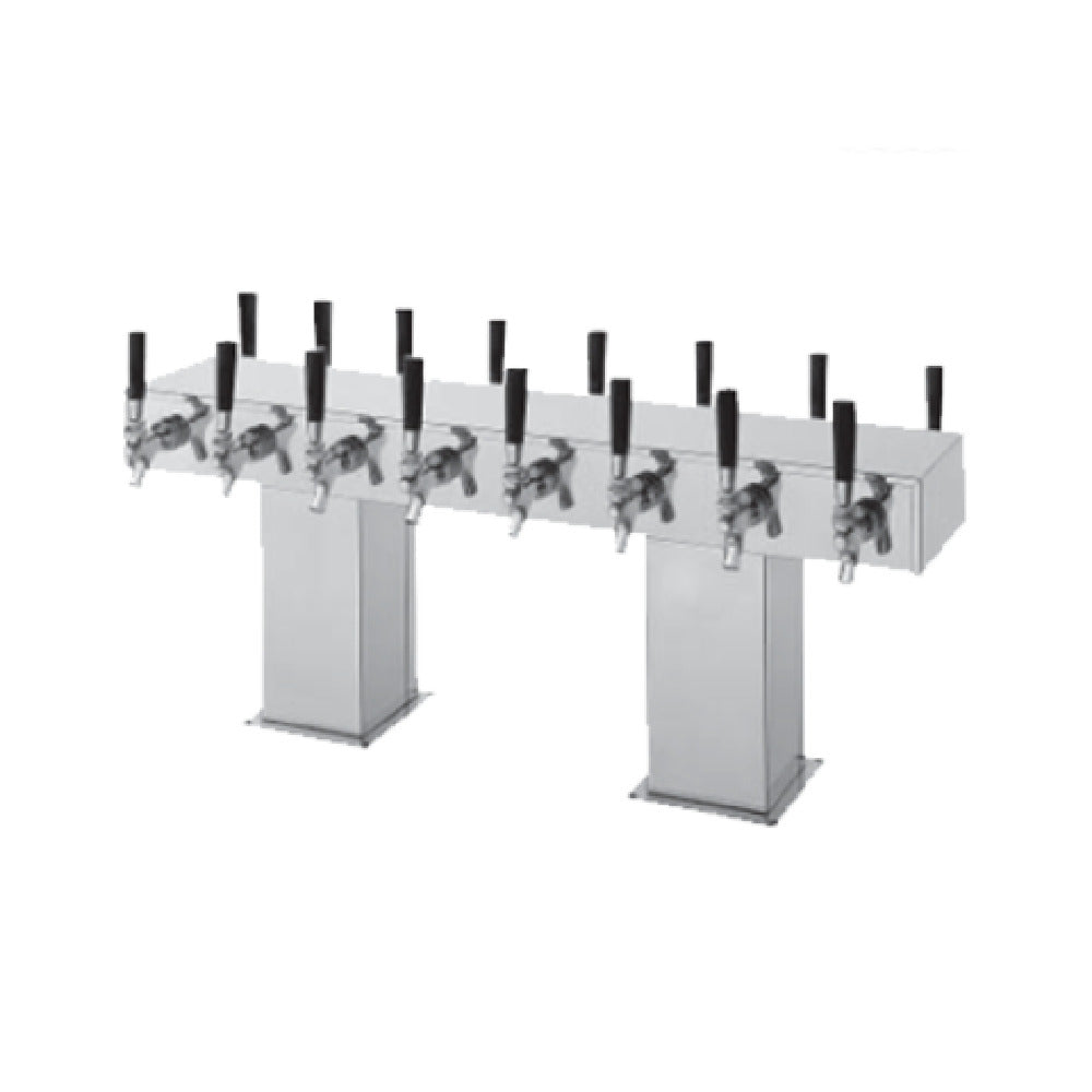 Multi-tap stainless steel draft beer tower with faucets for Bridge Tee Draft systems