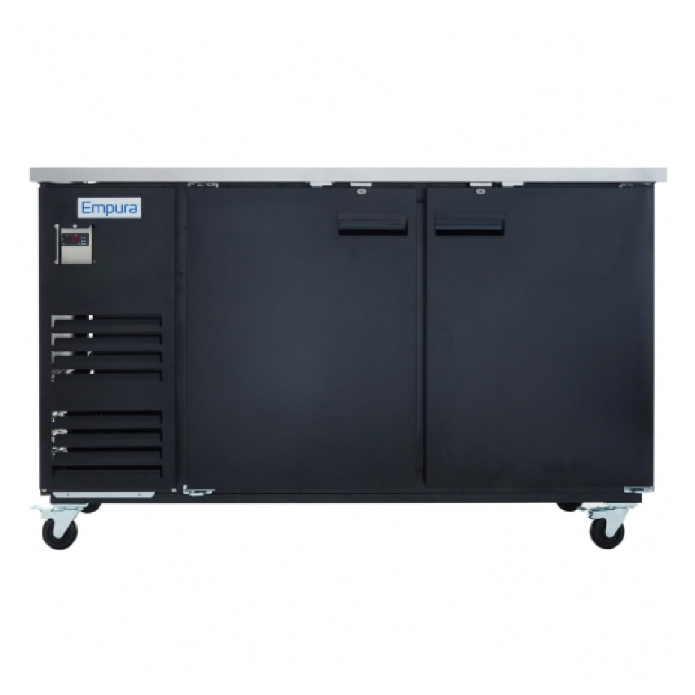 Empura Stainless E-KBB702B Black Solid Door 27" Deep Back Bar Cooler 69" Wide CFC Free Refrigerant