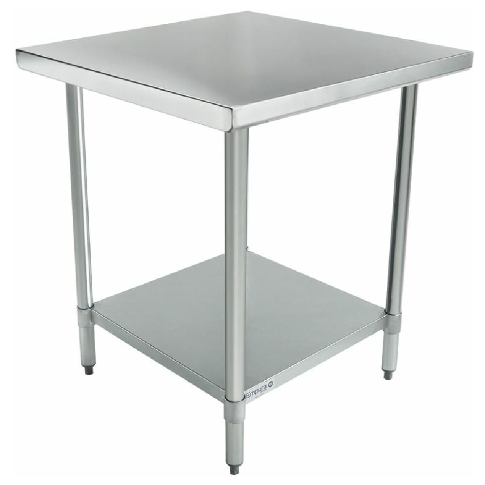 Stainless steel economy work table with two tiers and plastic adjustable bullet feet