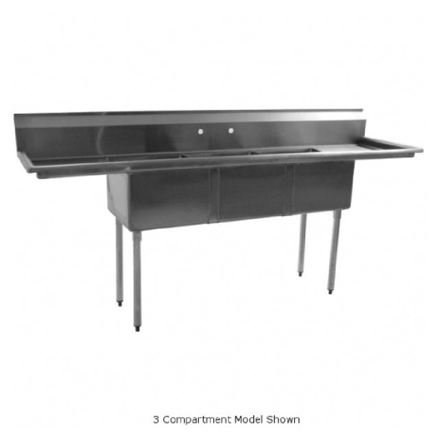 Stainless steel commercial sink with drainboards, Empura BPFE Series 2 compartment design