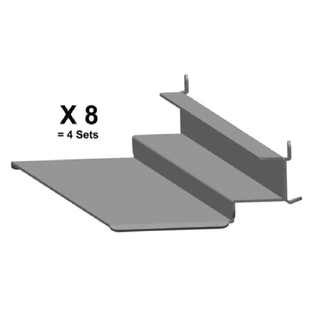 Metal shelf bracket with three horizontal mounting surfaces for universal pan slides