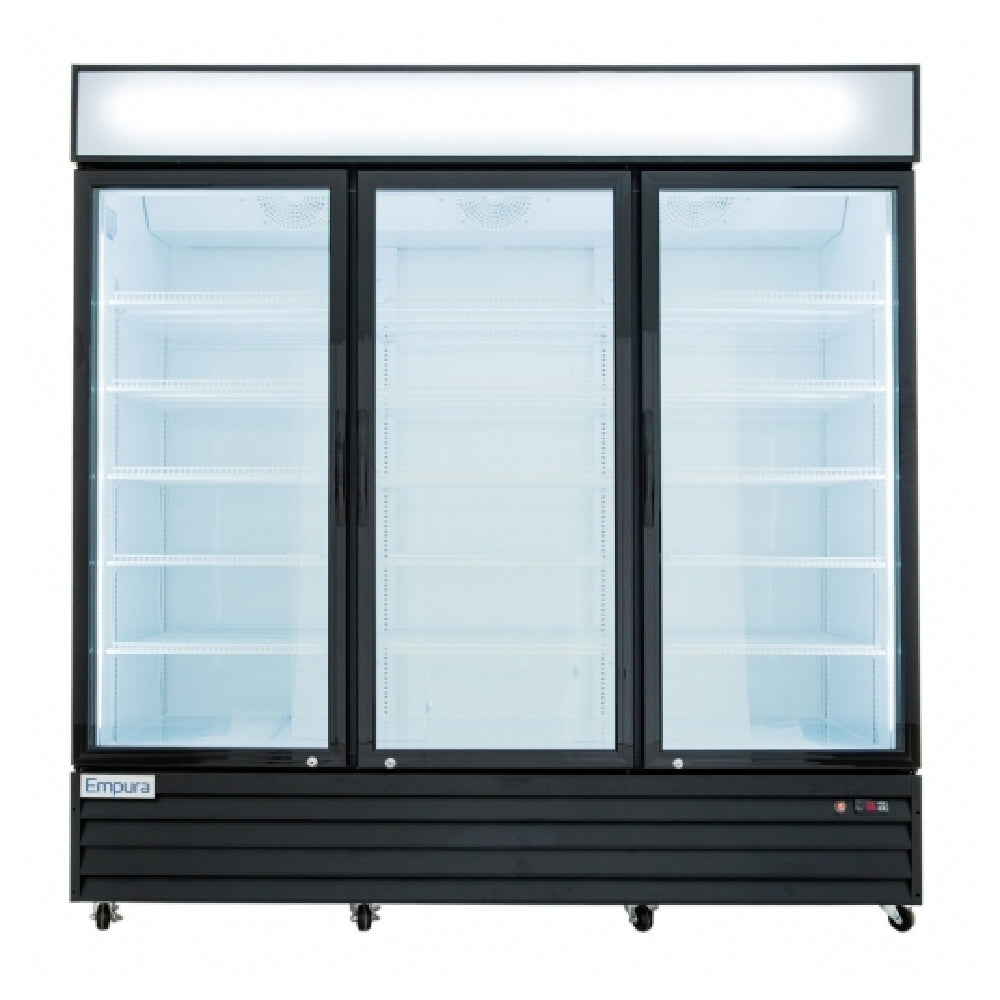 Empura Refrigeration EGM-75B Black Swinging Glass Door Merchandiser Refrigerator With 3 Doors