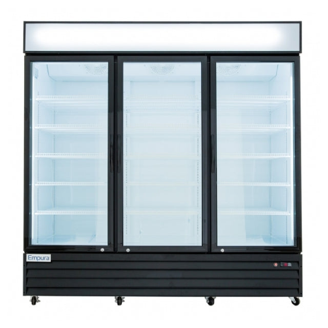 Empura Refrigeration EGM-75B Black Swinging Glass Door Merchandiser Refrigerator With 3 Doors