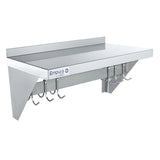 Empura Stainless E-WPS-1236 Pot Rack Wall-Mounted 36" X 12" Stainless Steel Wall Mounted Pot Rack With Shelf And 18 Gauge Galvanized Hooks