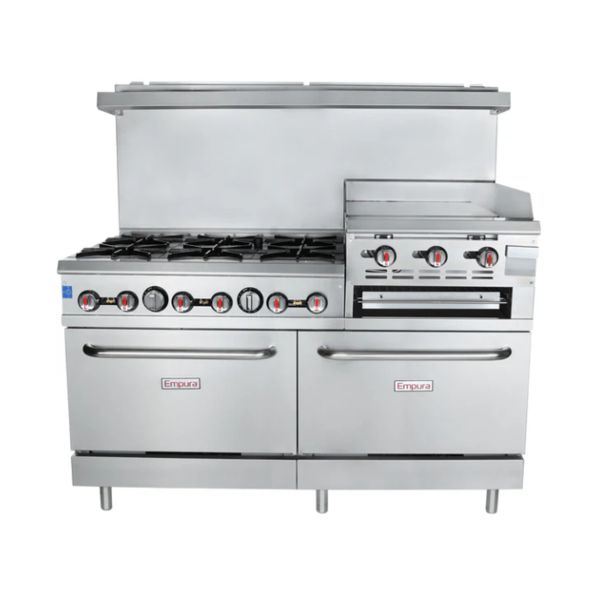 Empura Stainless EGR60-GS24/LP Empura Liquid Propane 6-burner Range With 24" Raised 3-burner Griddle And Salamander