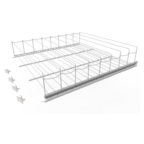 Wire shelf divider system featuring compartments for Hoshizaki price tag holder