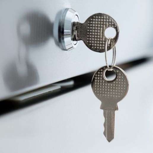 Secure lock and key mechanism on a one door commercial freezer for added security