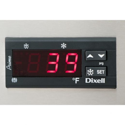 Dixell digital temperature control display on a single door commercial freezer