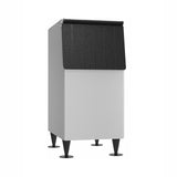 Commercial ice bin with black top, adjustable legs, and a top-hinged front-opening door