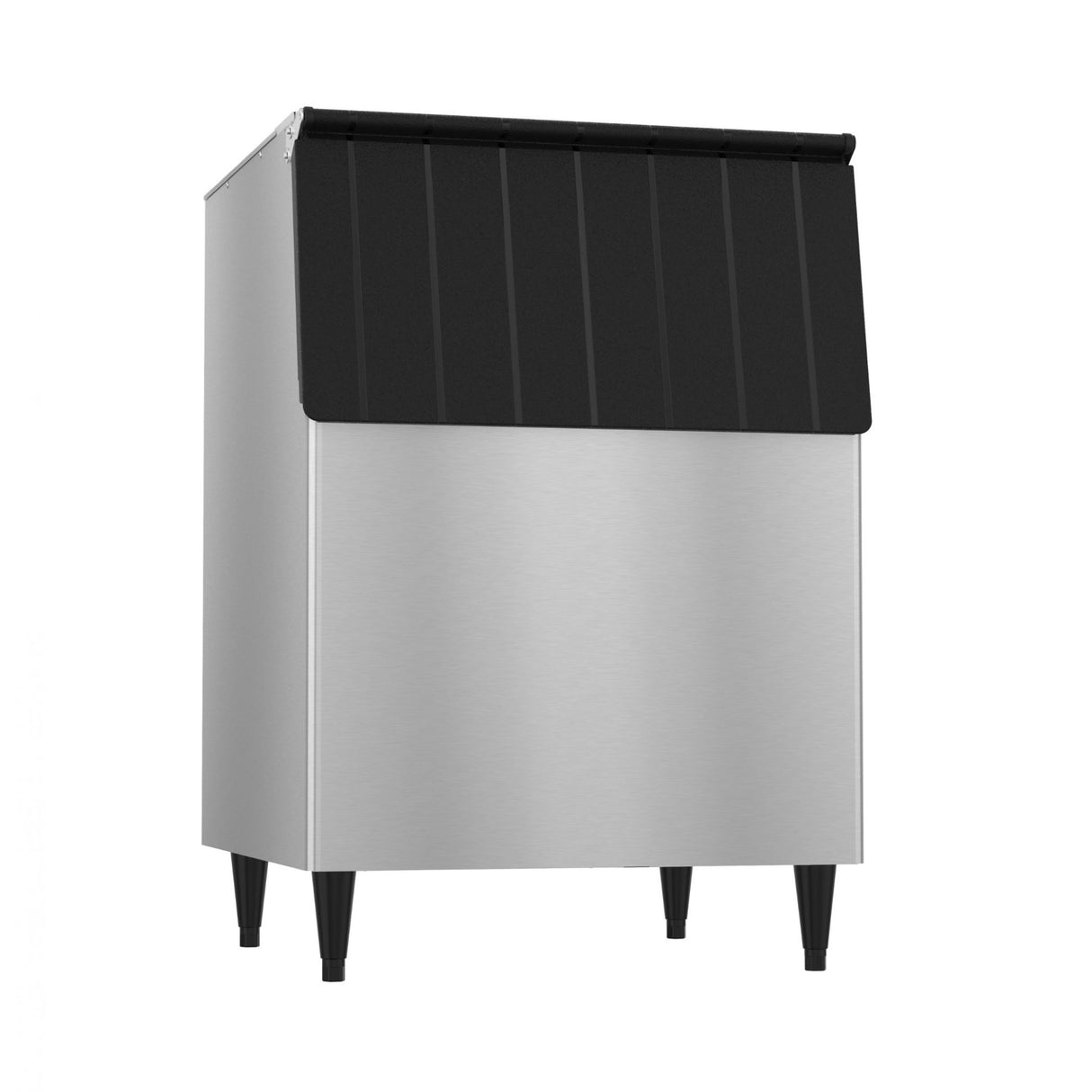 Stainless steel ice bin with black top and legs, Hoshizaki B-500SF model