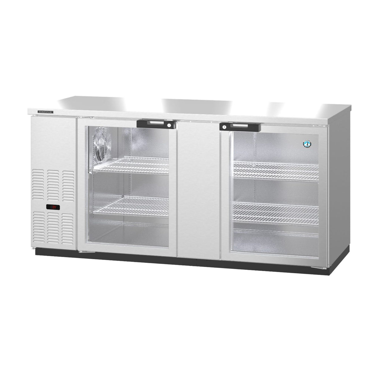 Hoshizaki BB69-G-S Bar Cooler featuring glass doors and stainless steel exterior