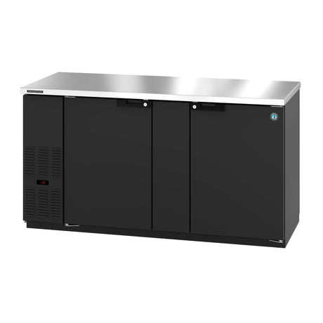 Black Hoshizaki BB69 Refrigerated Back Bar Cooler with stainless steel top and solid doors