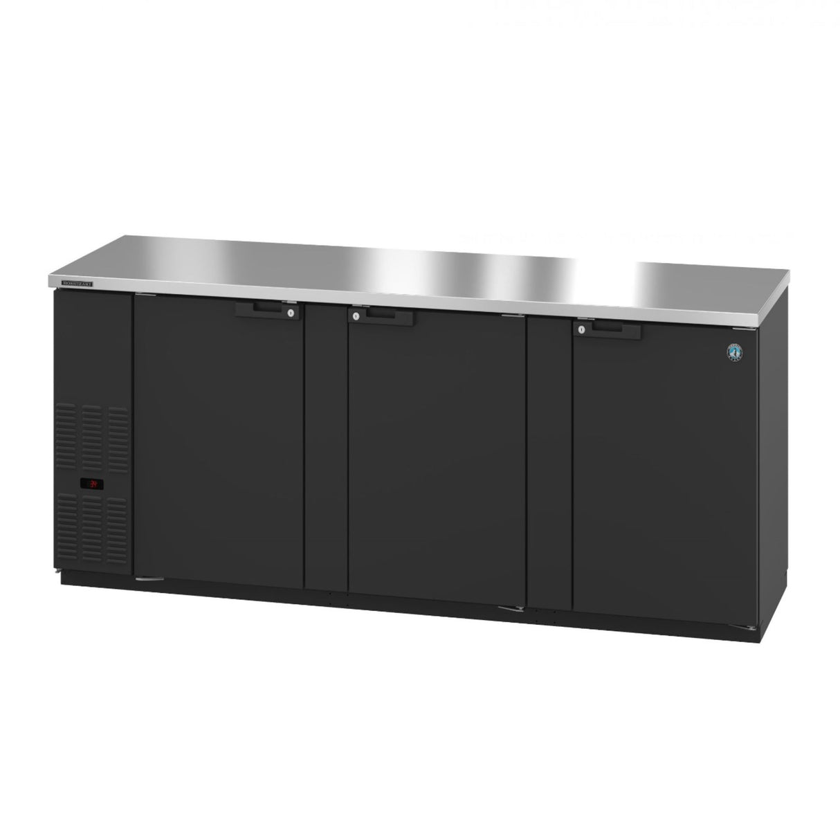 Black Hoshizaki BB95 Refrigerated Bar Cooler with Stainless Steel Top and Three Doors