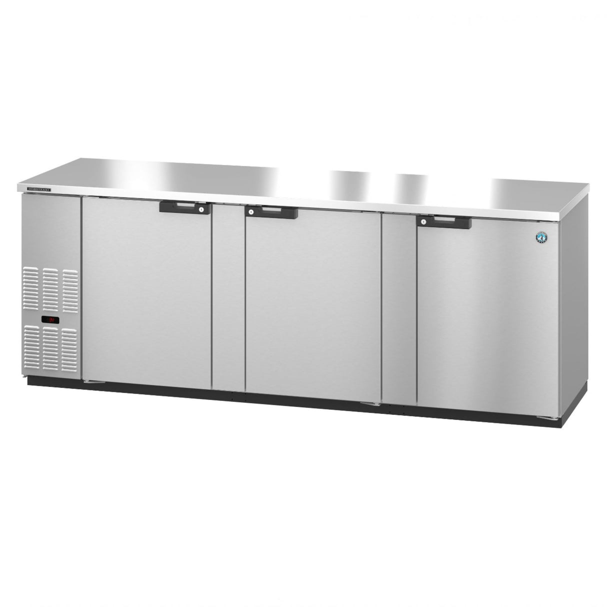 Stainless steel Hoshizaki BB95-S bar cooler with three doors and self-contained refrigeration