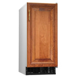 Wood-paneled refrigerator next to Hoshizaki C-80BAJ-DS Ice Maker with bin