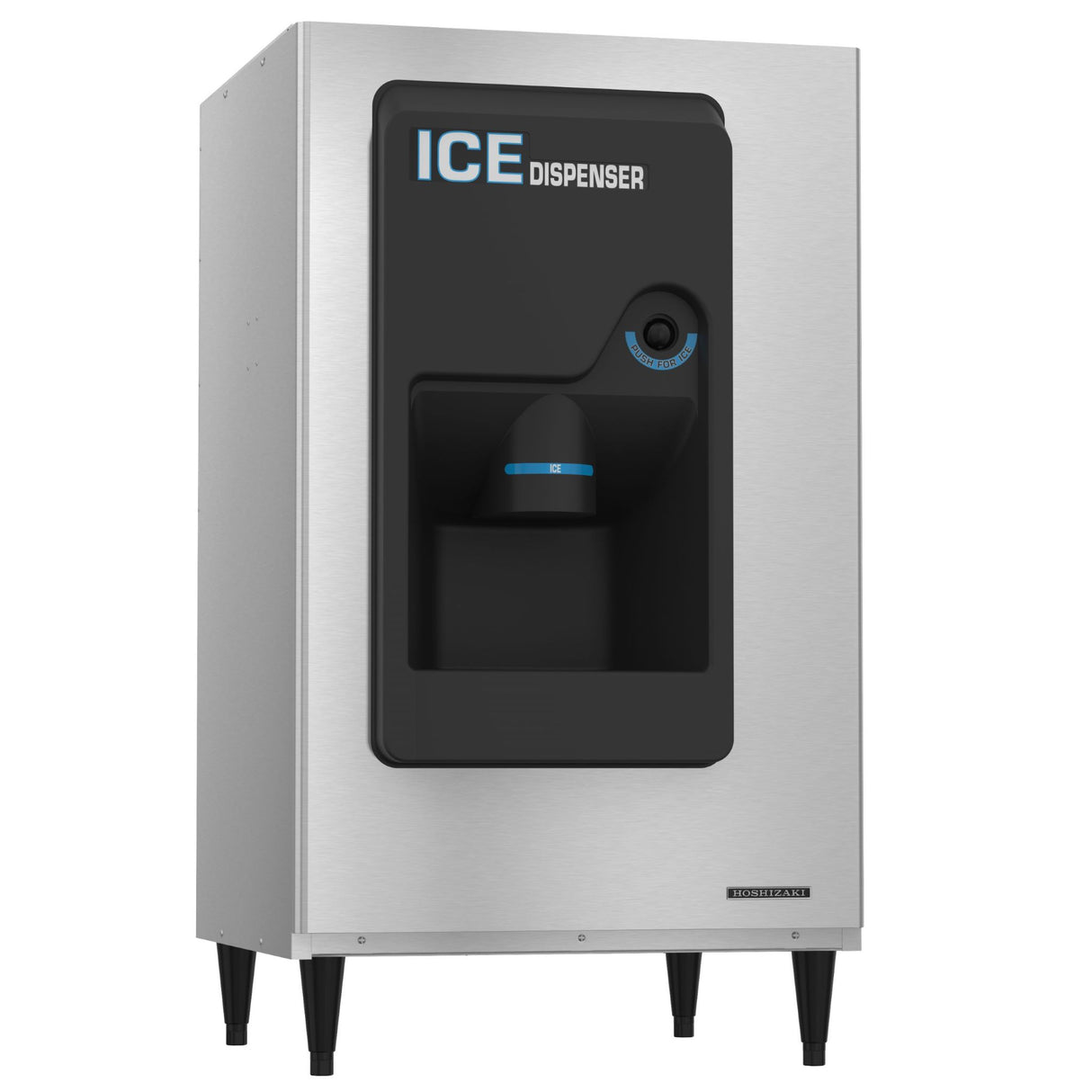 Stainless steel ice dispenser with black front, Hoshizaki DB-200H, 200-lb storage capacity