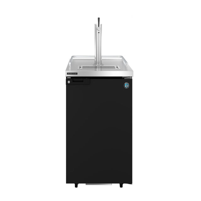 Black Hoshizaki DD24 Draft Beer Cooler with chrome tap tower in stainless steel design