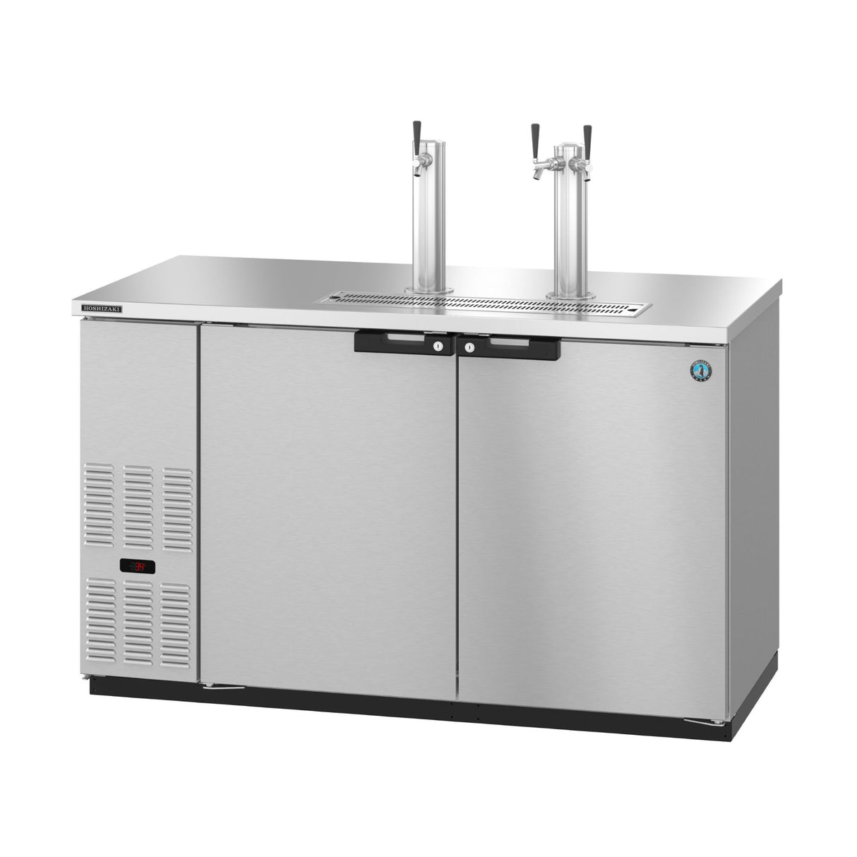 Stainless steel Hoshizaki DD59-S draft beer cooler with dual tap towers for efficient service